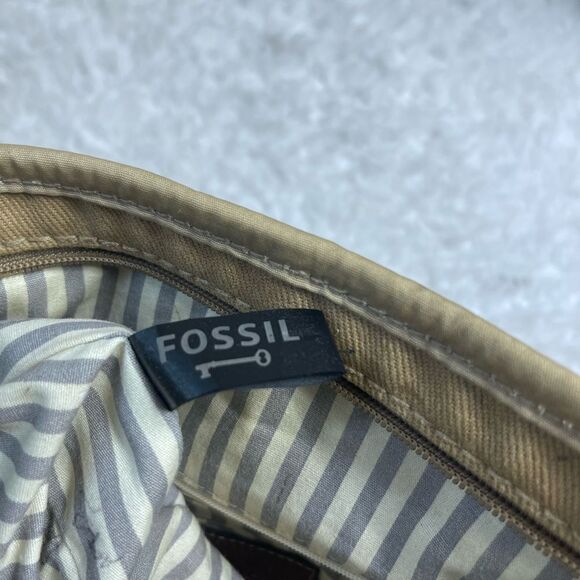 Fossil long live vintage khaki & Brown canvas shoulder bag antique tone hardware - Picture 9 of 14